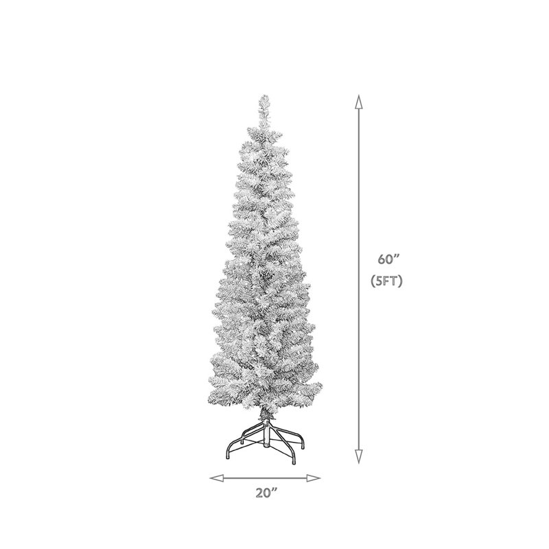 Pre-lit Flocked Slim Pencil Christmas Tree, 5'