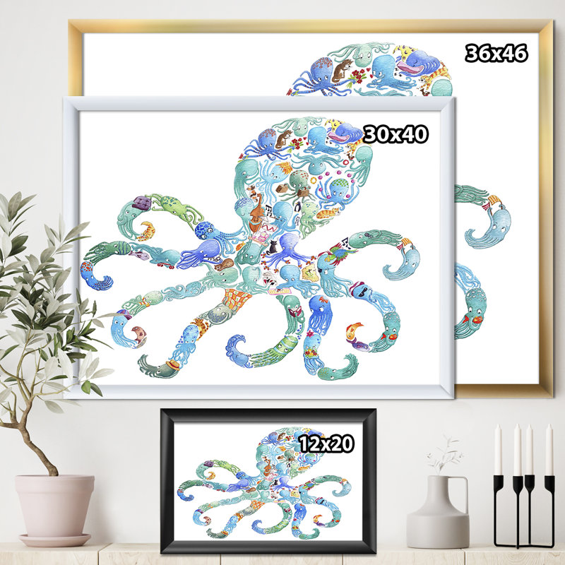 « octopus fait of octopus », impression sur toile, H 30 po x l 40 po x P 1,5 po, Cadre noir