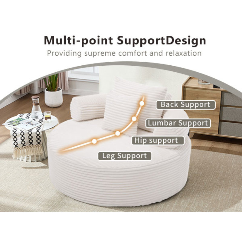  Canapé-lit rond modulaire en mousse à mémoire de forme avec 3 coussins pour le petit studio, blanc, Blanc