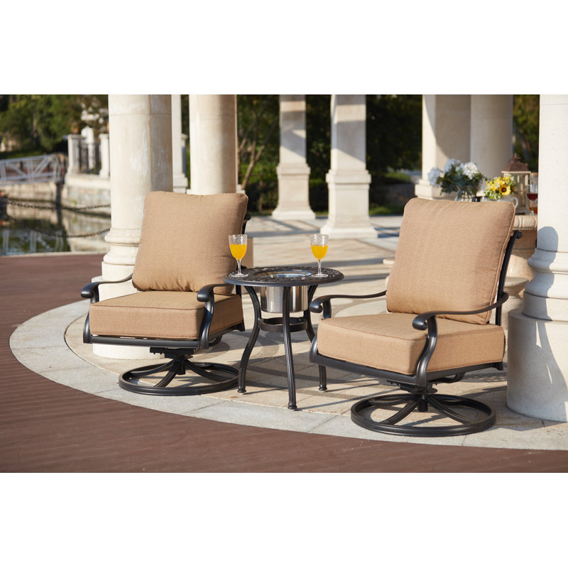 3-Piece Patio Conversation Set with Cushions and 24'' Round Ice Bucket End Table