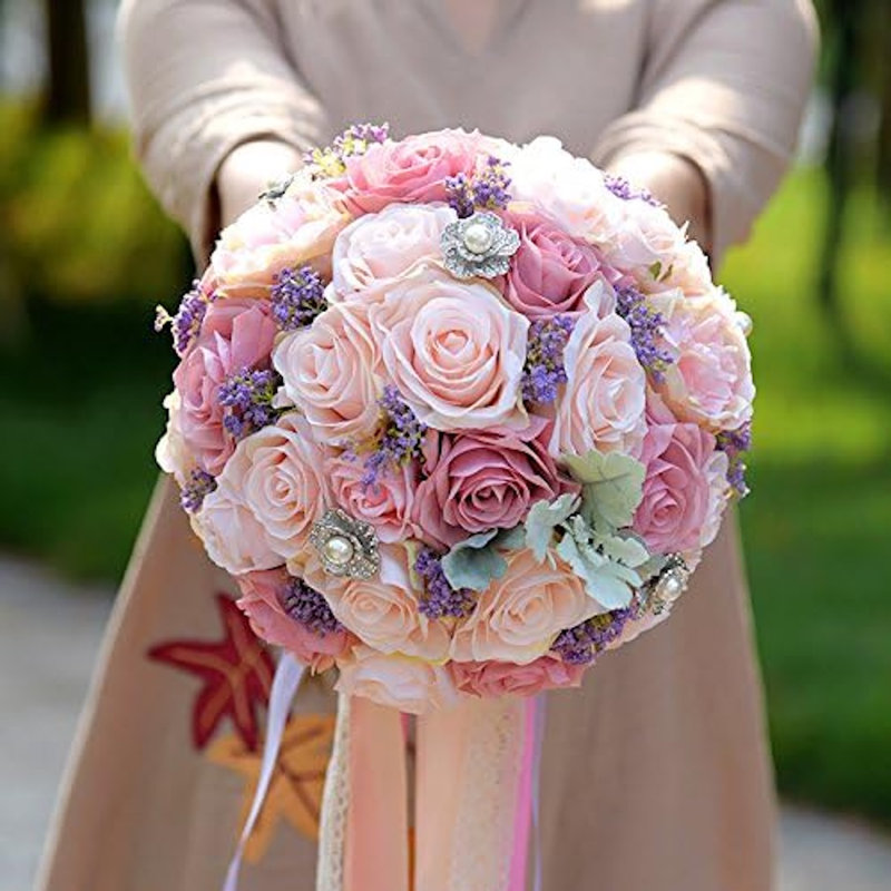 Bouquet de mariage artificiel pivoine rose avec perle