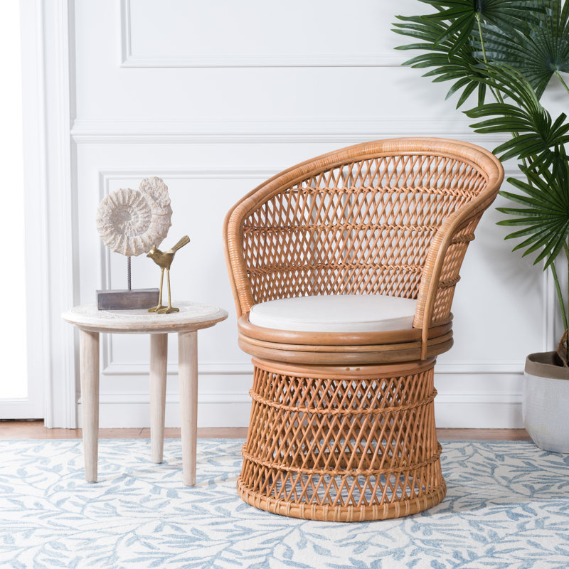 Fauteuil d'appoint pivotant avec coussin Rochellt, Naturel