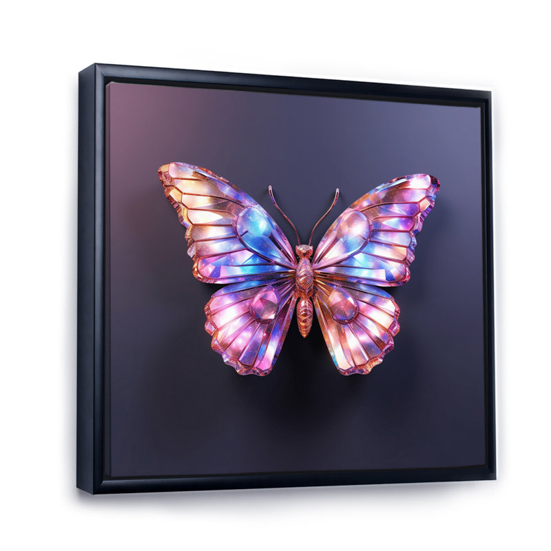 Papillon mauve et rose - art mural papillon, H 16 po x l 16 po x P 1 po, Cadre flottant noir
