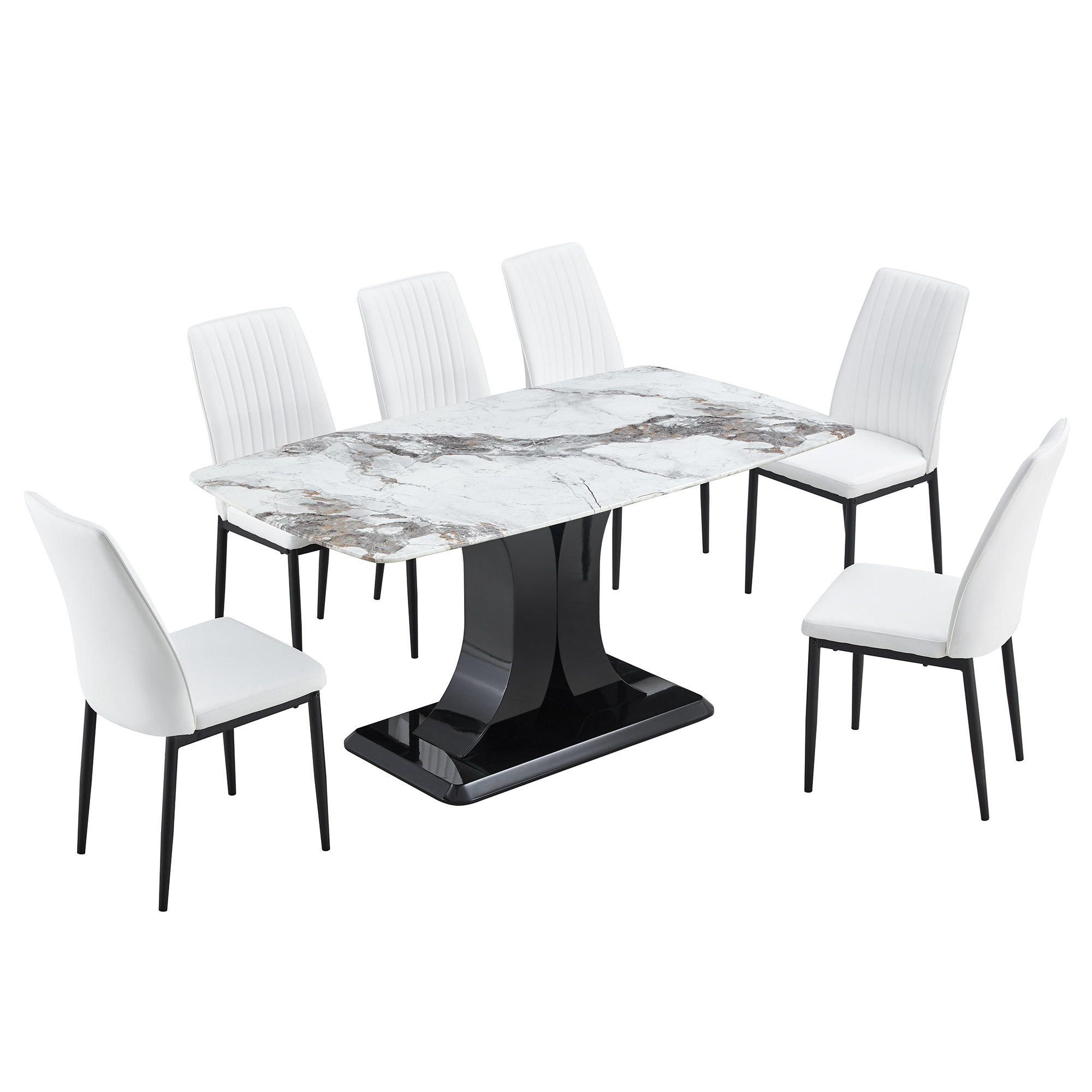 Orren Ellis Faux marble 7-piece dining set | luxury table for 6-8 with ...