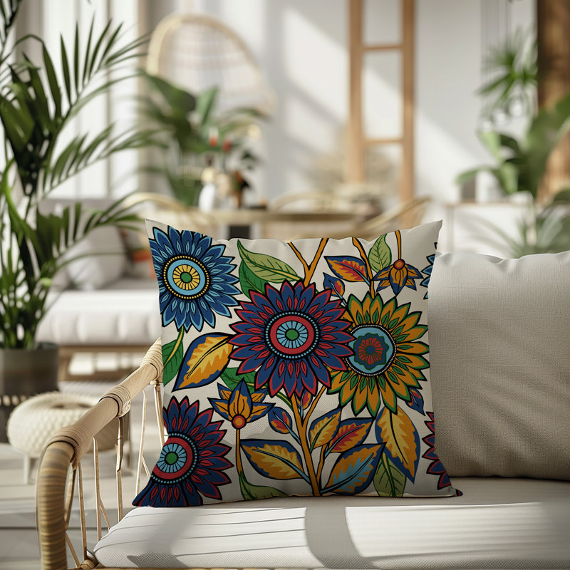 Coussin intérieur / extérieur Anvi, Carré 17 po, Bleu / rouge / orange / vert