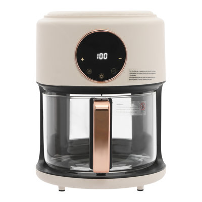 Friteuse 4,2 L 360 ° antiadhésive en verre transparent pour cuisine (blanc)