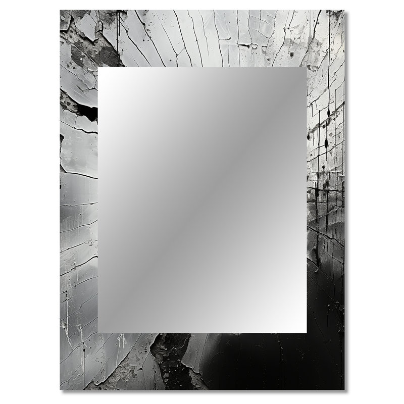 Shattered Grey Stone Geode Minimalism I - Spiritual Stone Decorative Mirror, Traditional Large Wall Mirror, Printed Metal Art