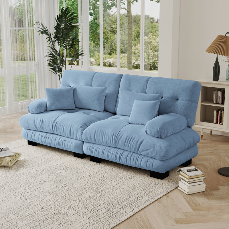 Canapé Cloud 2 places pour salon, tissu chenille, Bleu