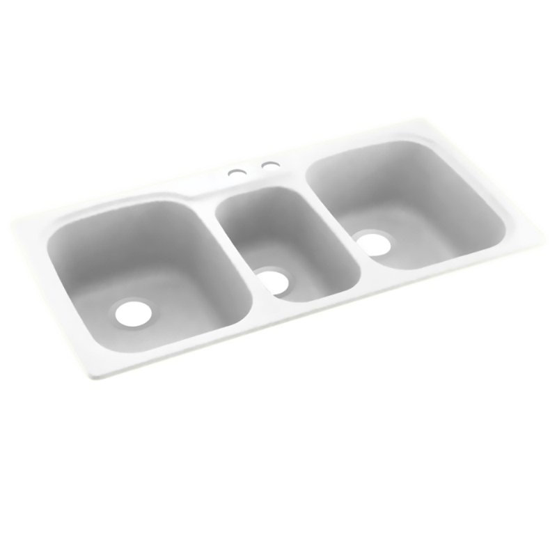 Évier de cuisine à fixation double L 44 po x l 22 po, 2 trous, Tahiti blanc