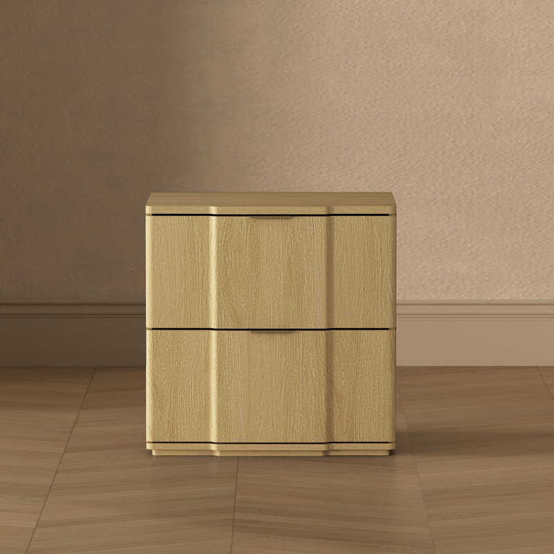Clive 22" Mid-Century Modern 2-Drawer Nightstand in Natural and Gold, Natural and Gold
