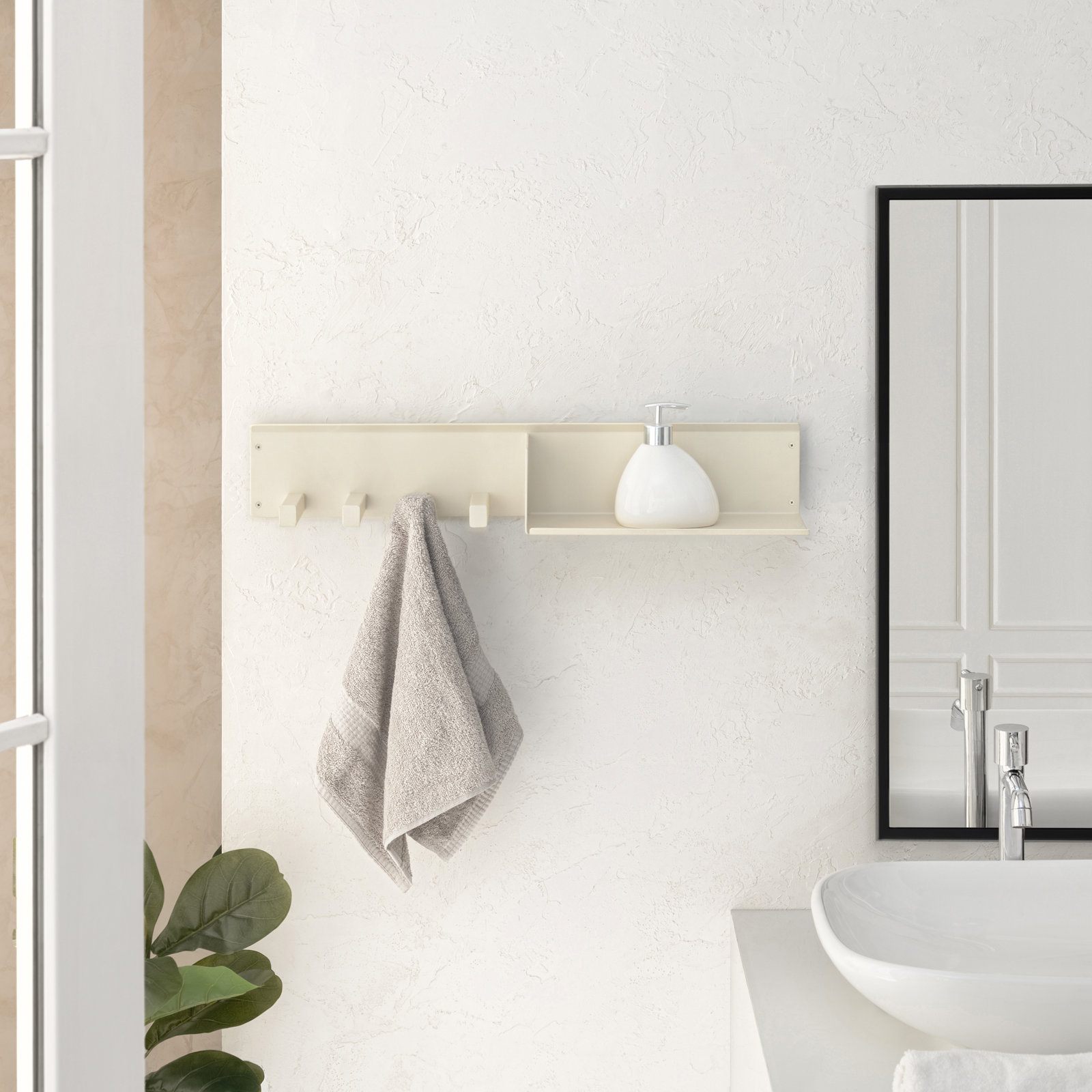 Ackworth Iron Wall Mounted 5 Hooks with Shelf, Chalk White