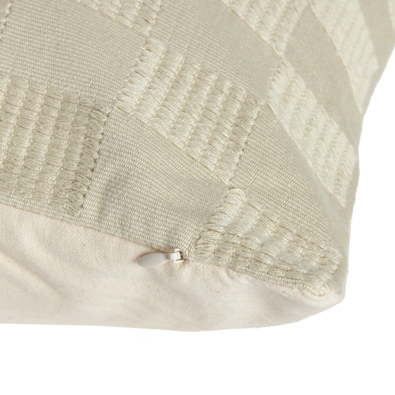 Handwoven Ivory Cotton and Off-White Canvas Checked Pillow