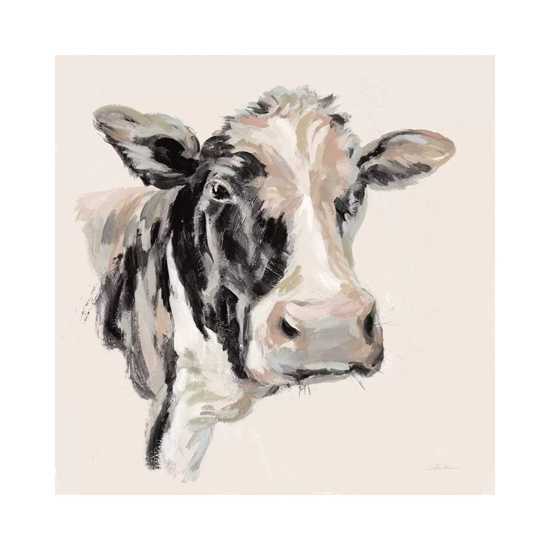 Vache expressionniste I neutre, Toile tendue, H 37 po x l 37 po x P 1,5 po, Aucun mat