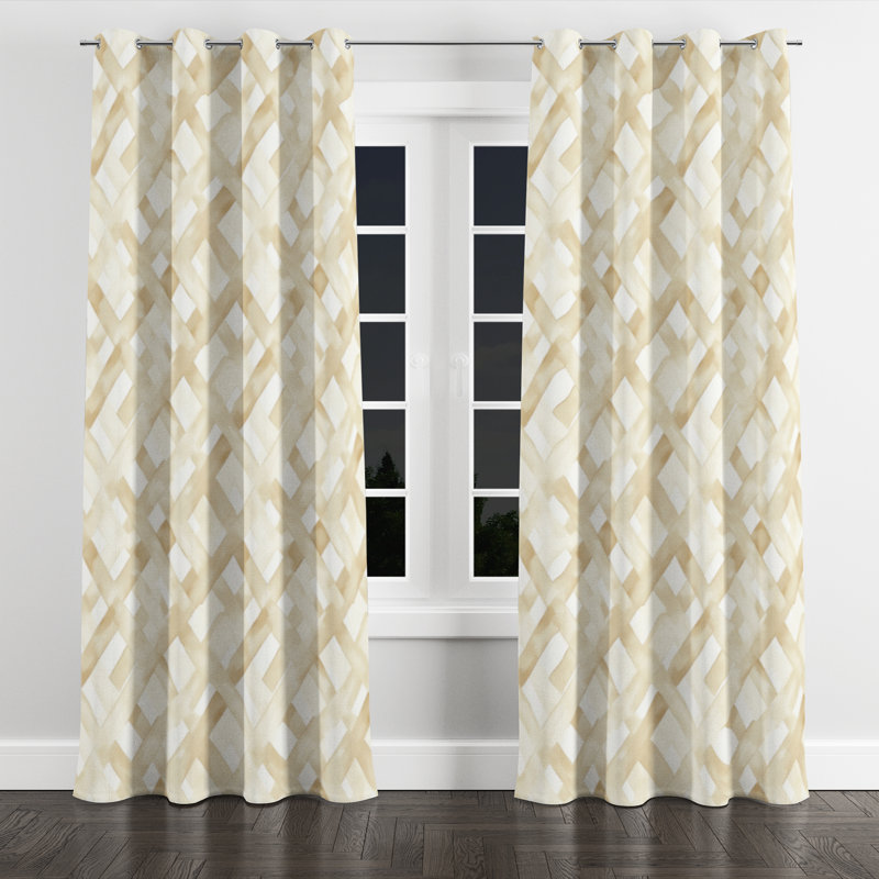 Rideaux en velours Modern - Rideau à œillets géométrique crème géométrique - 1 panneau, L 52 po x L 108 po, Œillets argentés
