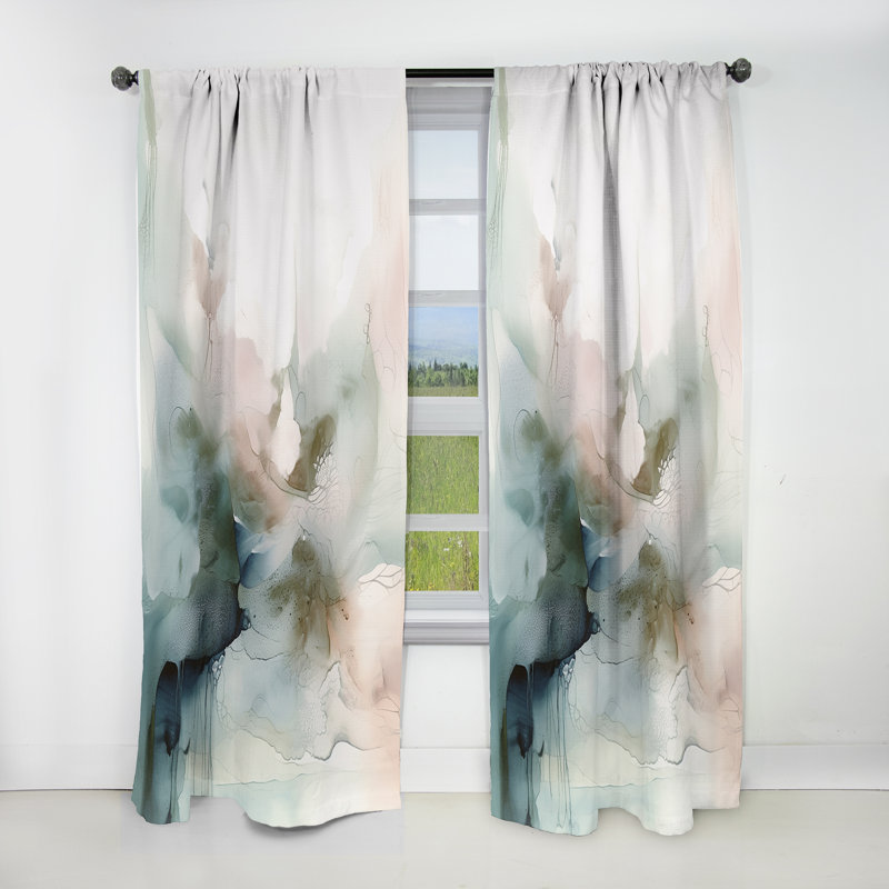 Green And Cream Essence Of Modernity II - Abstract Marble Blackout Abstract Curtain - 1 Panel, 52" W x 95" L