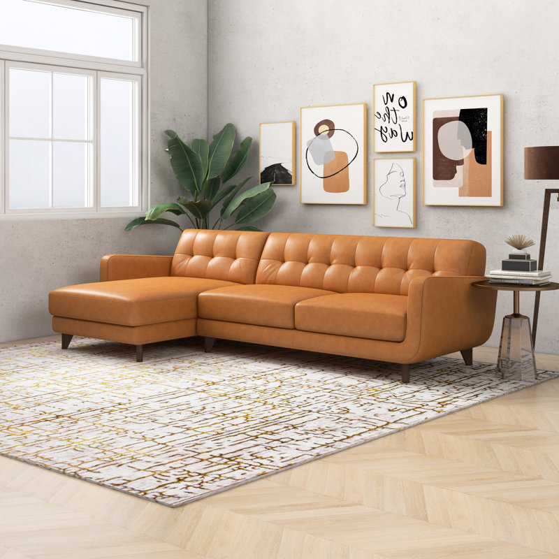 Santiago 111.5" Wide Genuine Leather Sofa & Chaise, Left Hand Facing