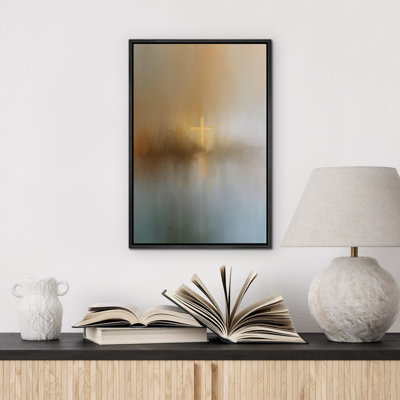 Gold Blue Cross Vintage Abstract Illustrations Rustic Religious Artwork