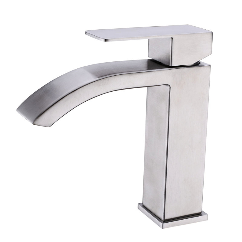 Brushed Nickel Waterfall Bathroom Faucet - Single Handle Operation Extra Large Rectangular Spout For Wonderful View And Trustworthy Quality Build Material Vanity Sink With Alluring Display