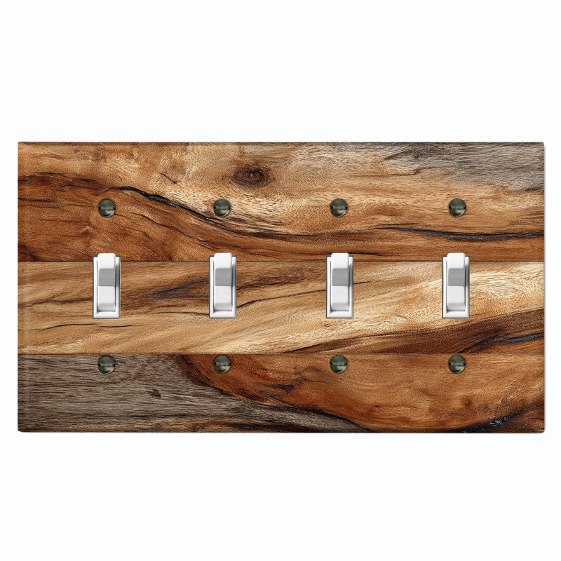 Couvercle de plaque d'interrupteur en métal; Bascule standard à 4 bandes US - image imprimée de bois rustique