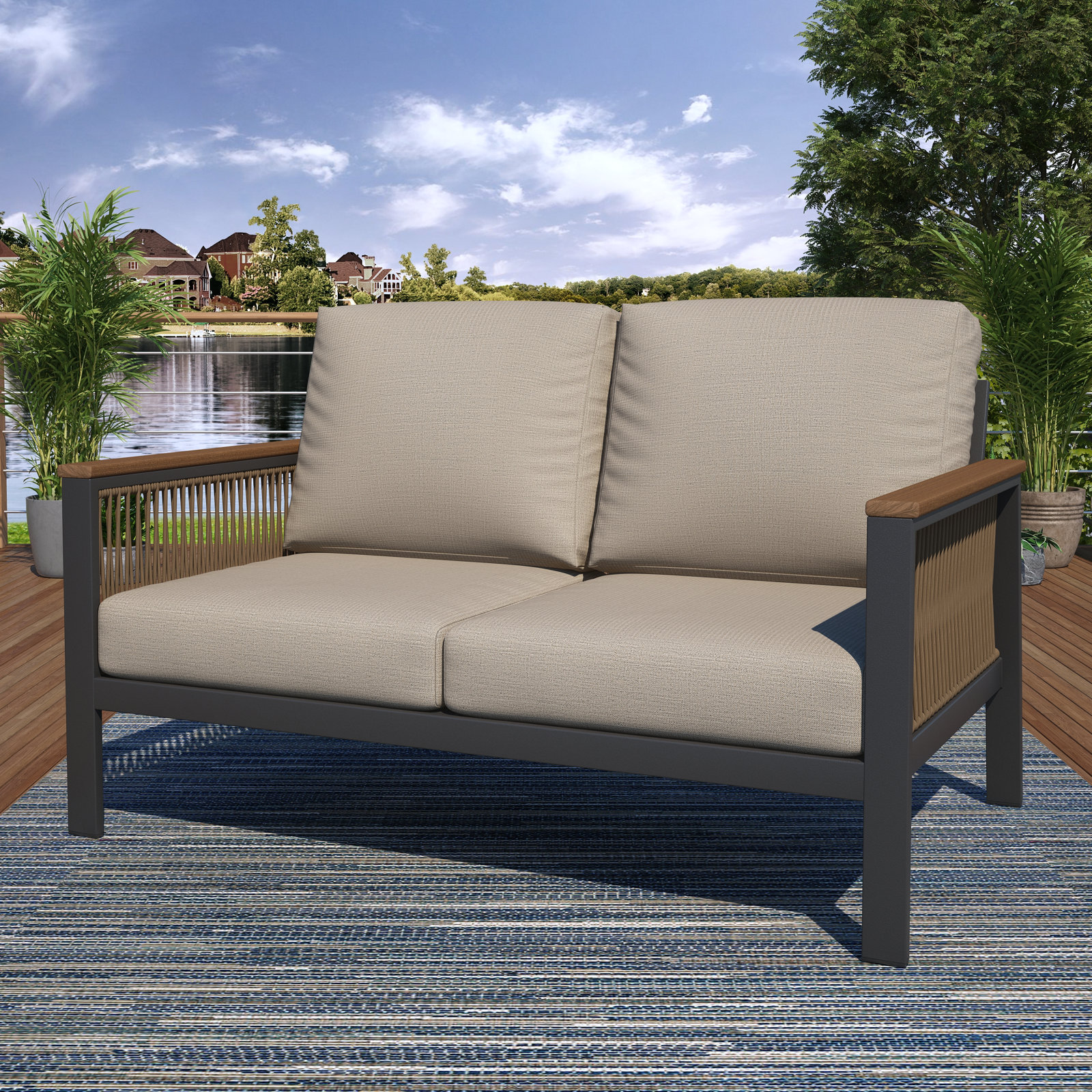 Townsend 55" Sunbrella® Patio Loveseat, Canvas Granite Sunbrella® Canvas, Gray/White