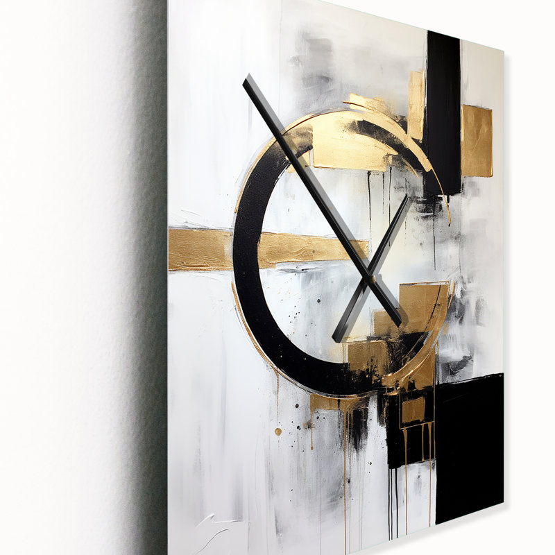New Balance Dreams, abstrait or et noir - Peinture abstraite horloge murale moderne, Très grand