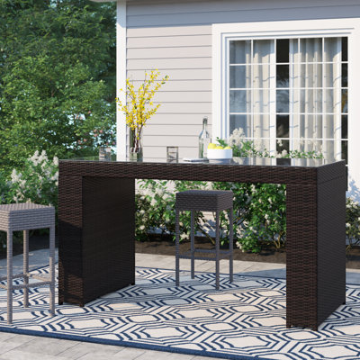 Larren Rectangular Glass Outdoor Bar Table