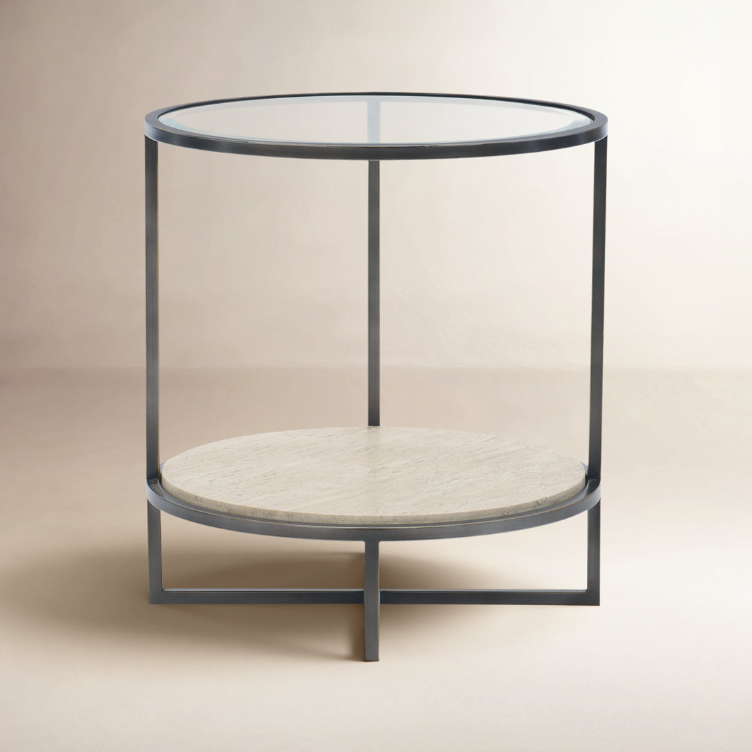 Harlow Glass Top Cross Legs End Table with Storage Bernhardt
