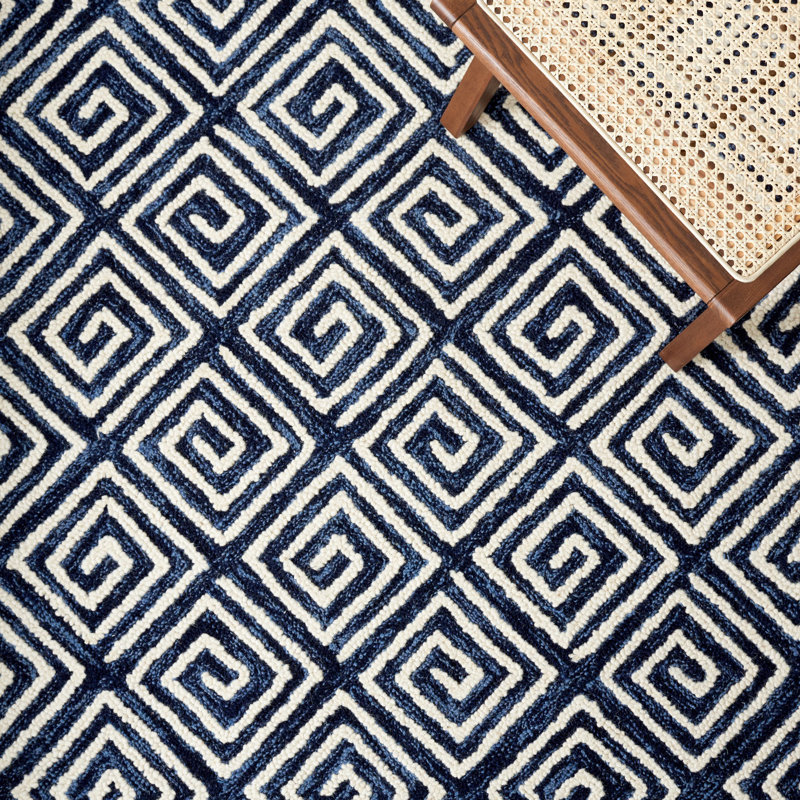Tashieka Hand Tufted Wool And Cotton With Latex Geometric Rug, Rectangle 5' x 8'