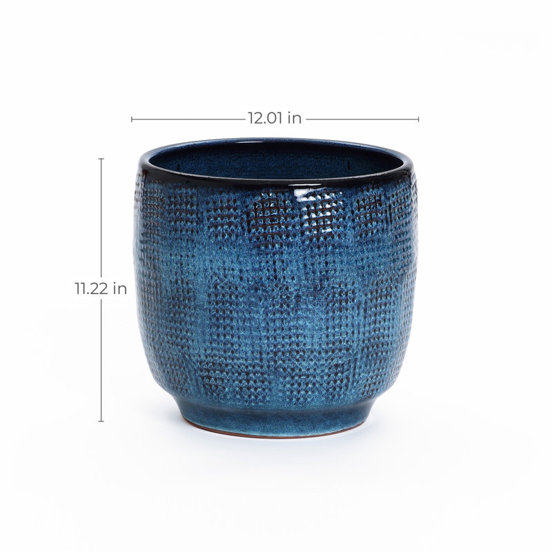 Ocean Round Ceramic Planter, 11.22" H x 12.01" W x 12.01" D, Blue