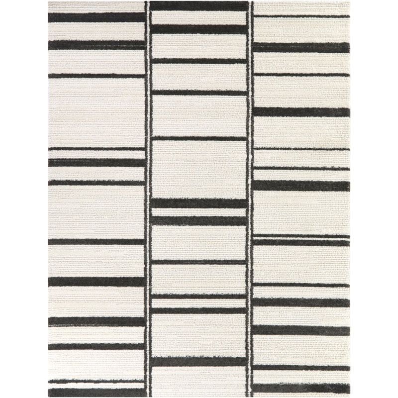 Edin Cream Striped Transitional Area Rug, Rectangle 5'3" x 7'