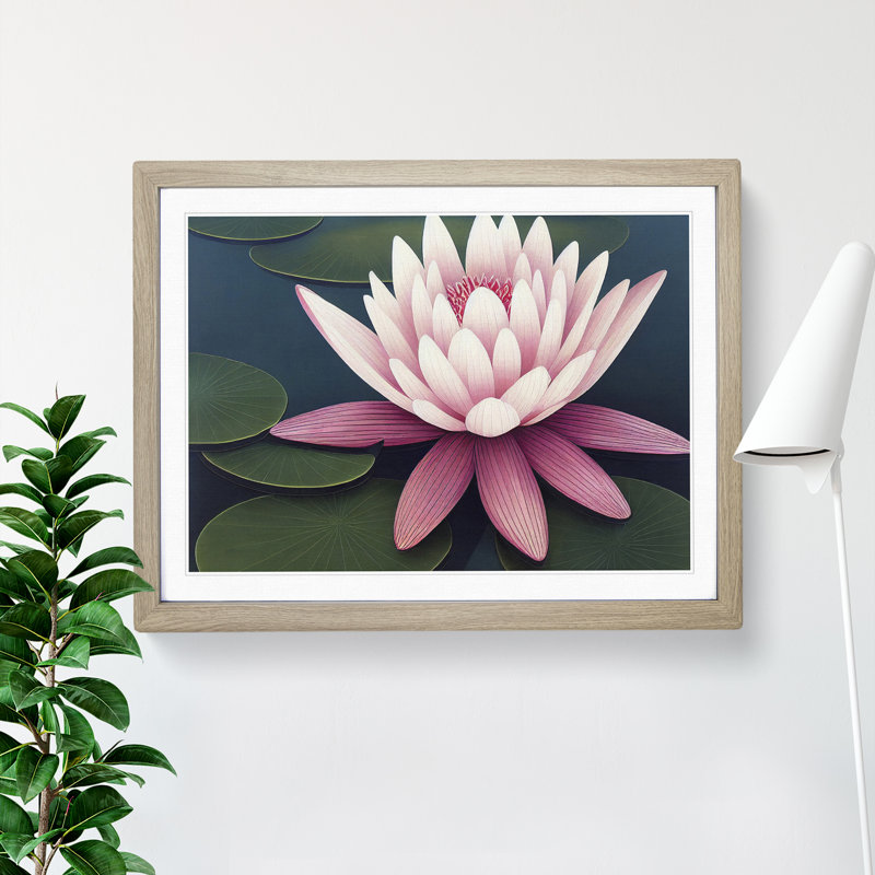 Luxurious Water Lily Flower - Single Picture Frame Painting, 46cm H x 64cm W x 2cm D, Oak