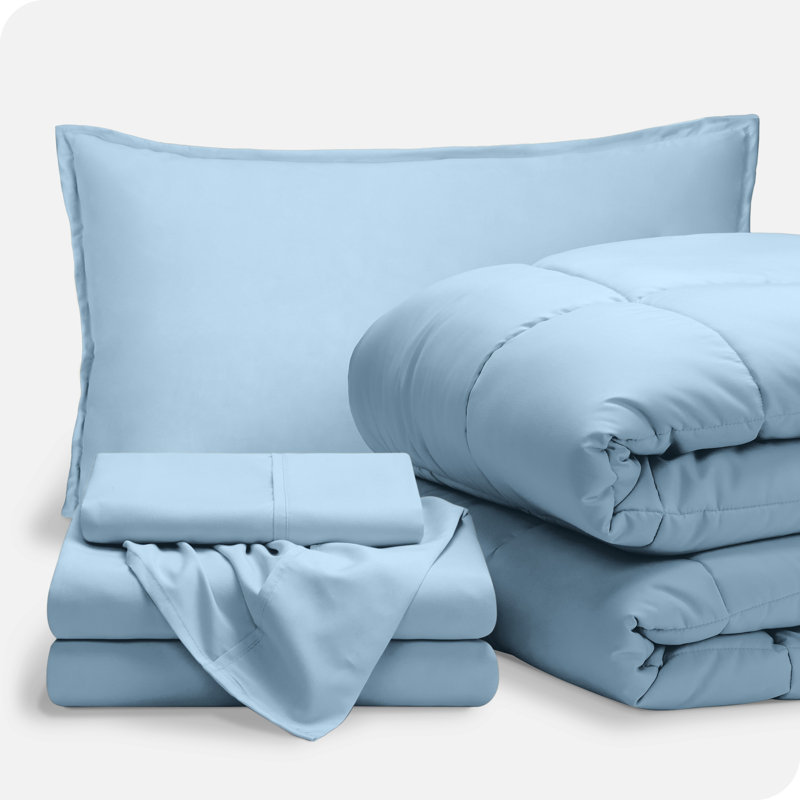 Microfiber Bed-In-A-Bag, Twin XL Comforter + 4 Additional Pieces, Light Blue/Light Blue
