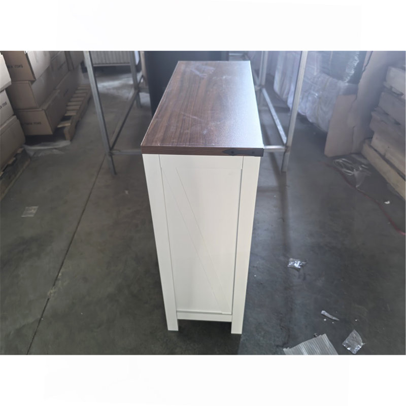 Farmhouse Storage Cabinet With Drawer And Adjustable Shelf, White Kitchen Cabinet With Walnut Countertop,  Modern Coffee Bar Console Cabinet For Kitchen, Dining Room, Bathroom, Entryway