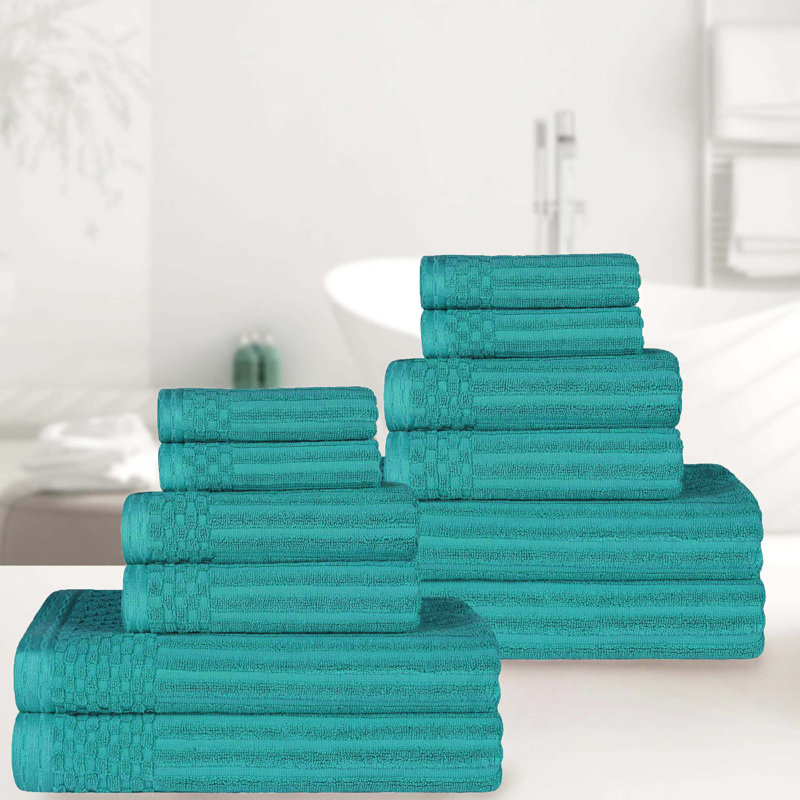 Ensemble de 12 serviettes de bain en coton 12 pièces, Turquoise