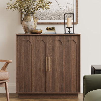 31.5" Modern Sideboard Cabinet with Arched Doors and Shelf, Media Console Credenza, Walnut