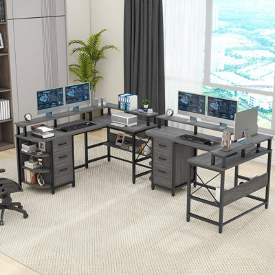 67" L Shaped Computer Desk With LED Lights And Power Outlets