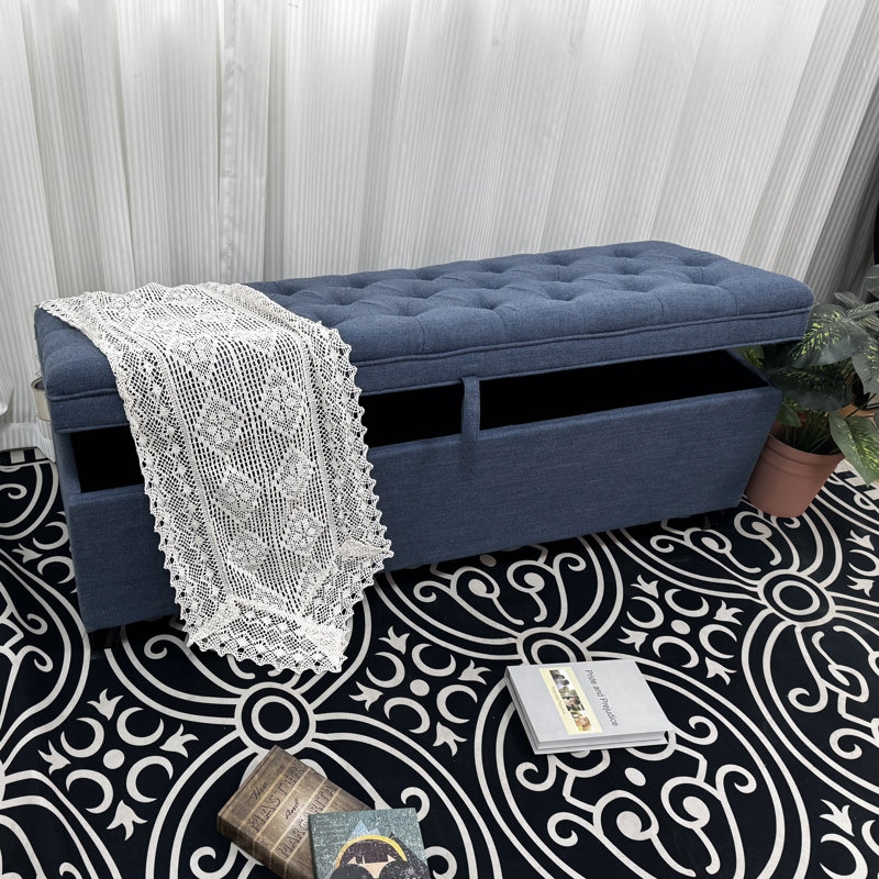 55.3 Inch Blue Linen Storage Ottoman Entryway Bench: Stylish, Functional, And Versatile Storage Solution