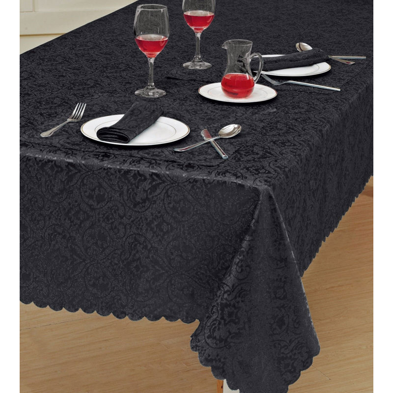 Microfiber Classic Damask Printed Jacquard  Table Cloth, Black