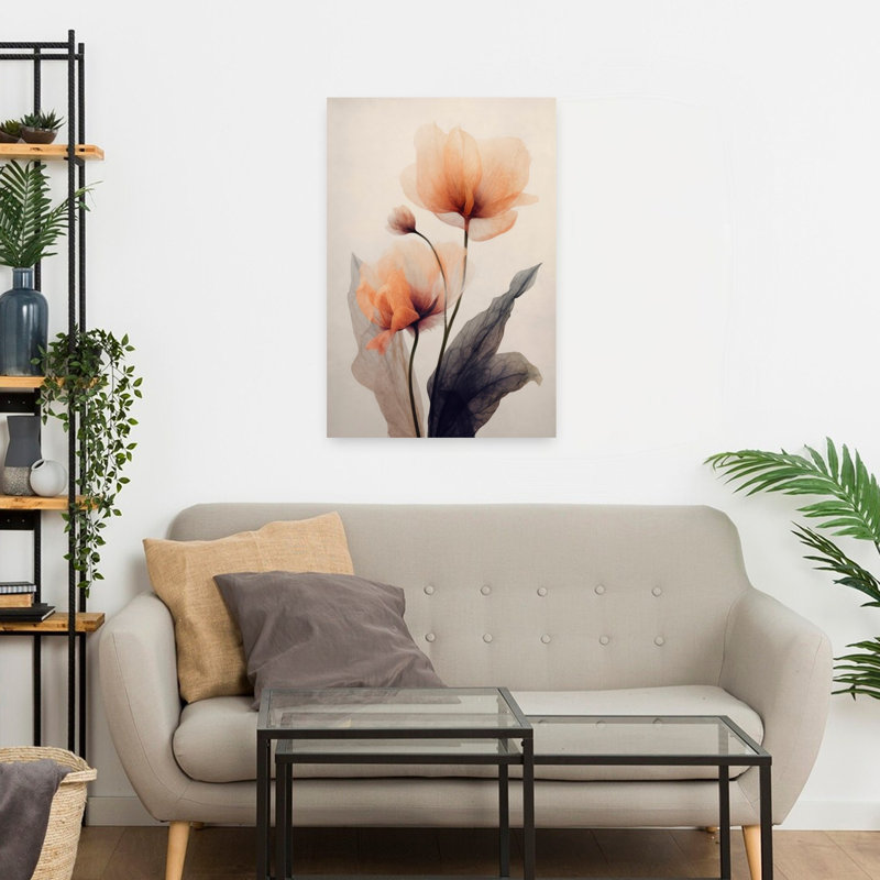 Art contemporain contemporain délicat, fleur élégante, H 24 po x l 16 po