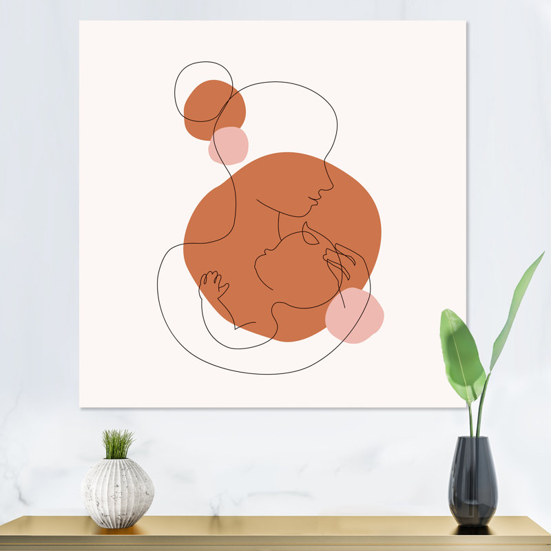 «Abstract Mother with A Child In One Line Art», impression sur toile, H 16 po x l 16 po x P 1 po, Toile tendue