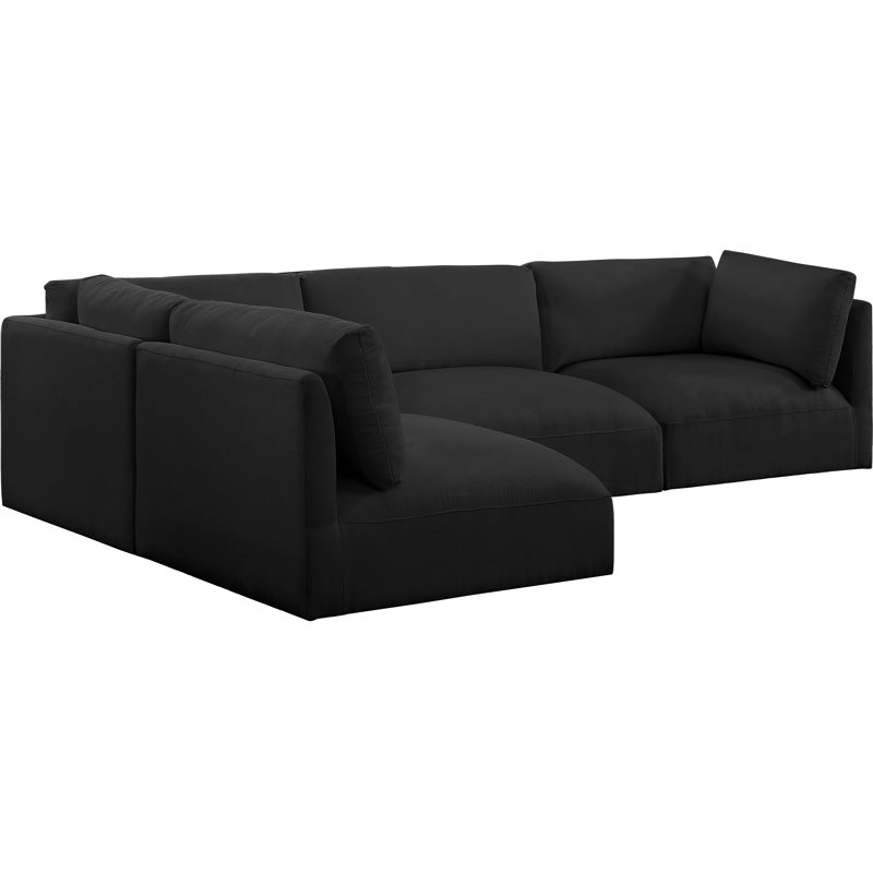 Huzayfa Upholstered L-Shaped Sectional Reversible, Black Polyester Fabric