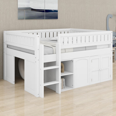 Lit mezzanine avec armoire de rangement, tableau noir