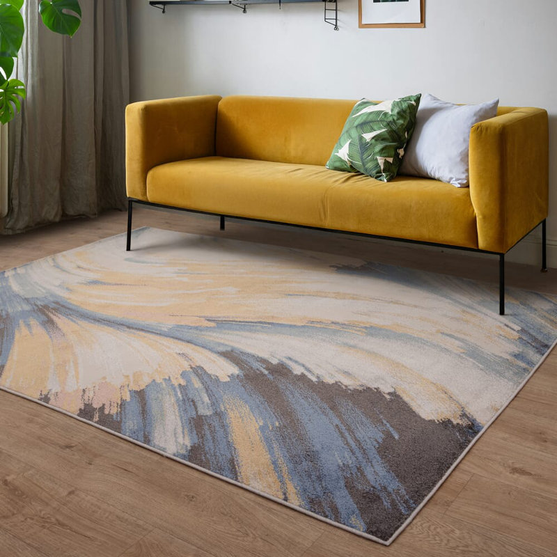 Deboran Swirl Blue/Yellow/Black Area Rug, Rectangle 160 x 220 cm