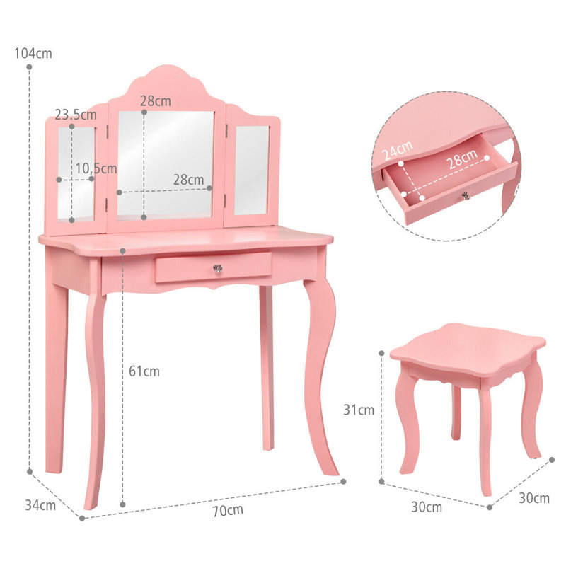 Demoss Kids Vanity Set with Mirror, Pink