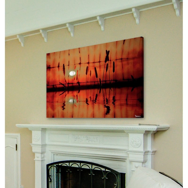 « cattail coucher de soleil » par parvez taj,, reproduction d’art sur toile tendue, 30 po x 45 po