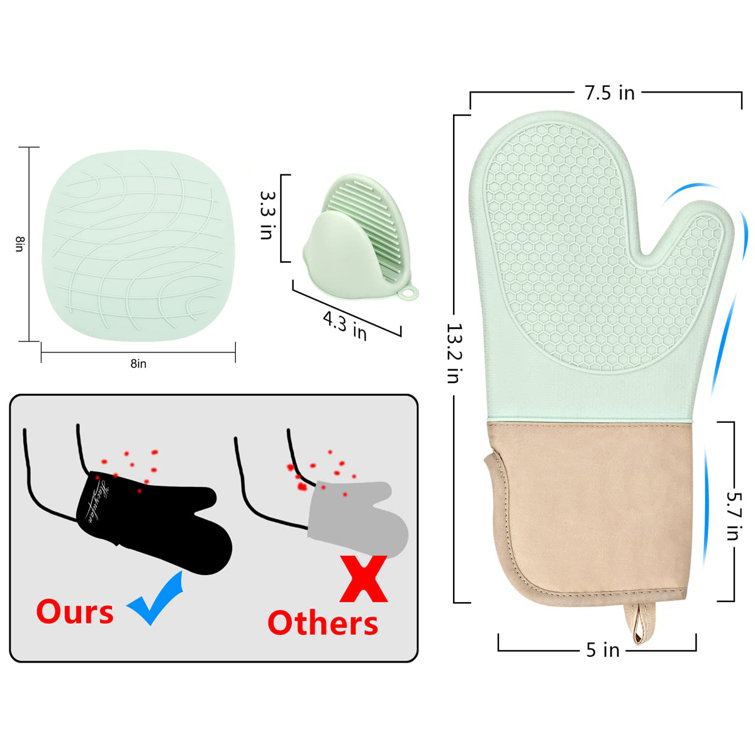 Deiss Pro Heat and Stain Resistant Silicone Oven Mitts Set, Soft Cotton Lining BBQ Gloves, Waterproof, Extra Long Flexible Thick Kitchen Mitts for
