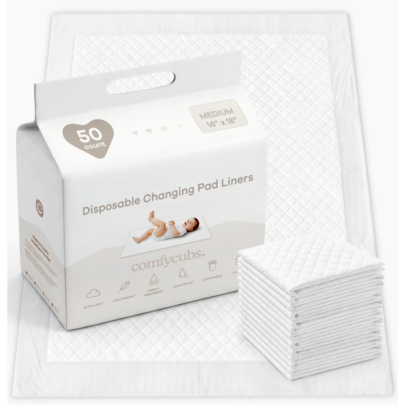Comfy Cubs Baby Changing Pad Liners Medium - Soft Quilted Disposable Changing Pads for Baby, Ultra Absorbent, Waterproof PE Film - Diaper Change Mat