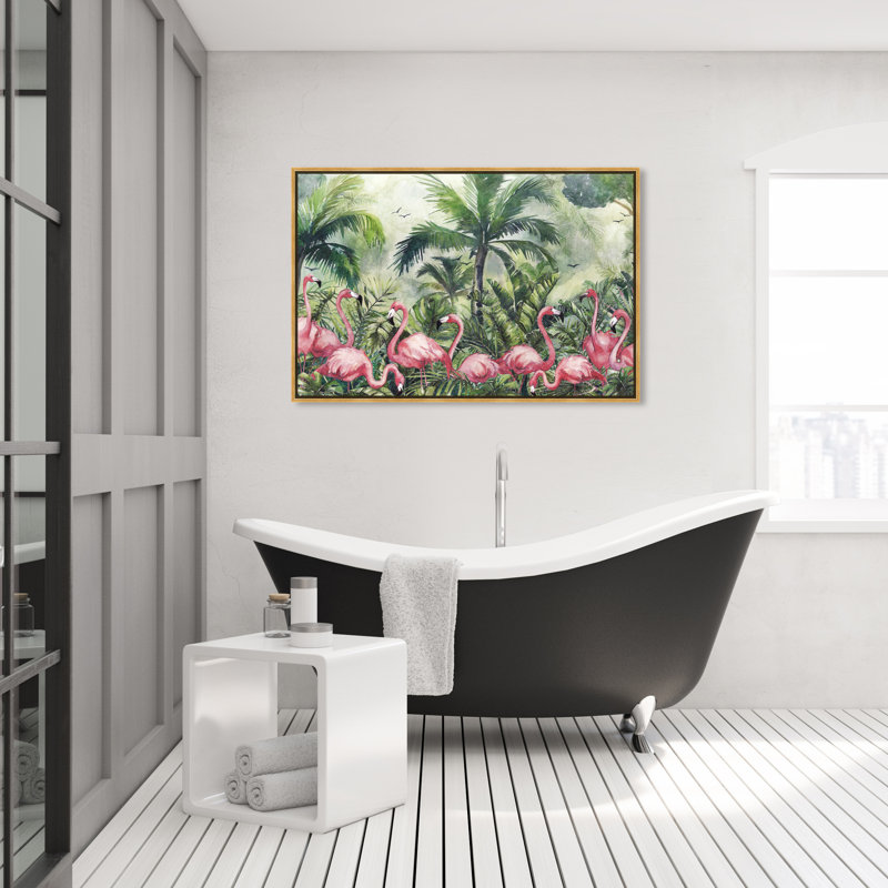 " Doll Memories - Flamingo Tropics " Painting Print, 30" H x 45" W, Gold Framed Canvas