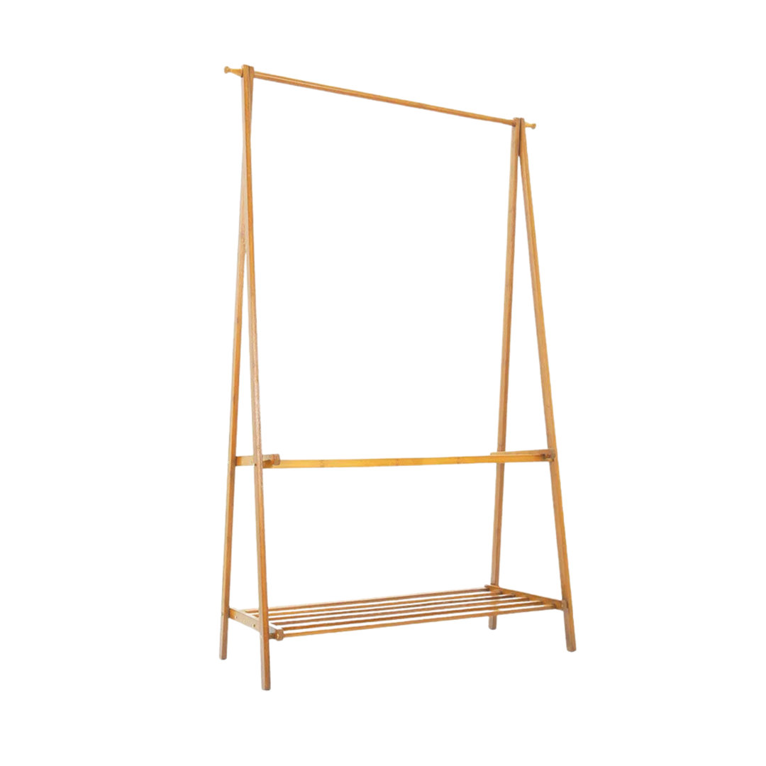 Anjola Bamboo Folding Open Wardrobe Garment Rail With Storage Shelf