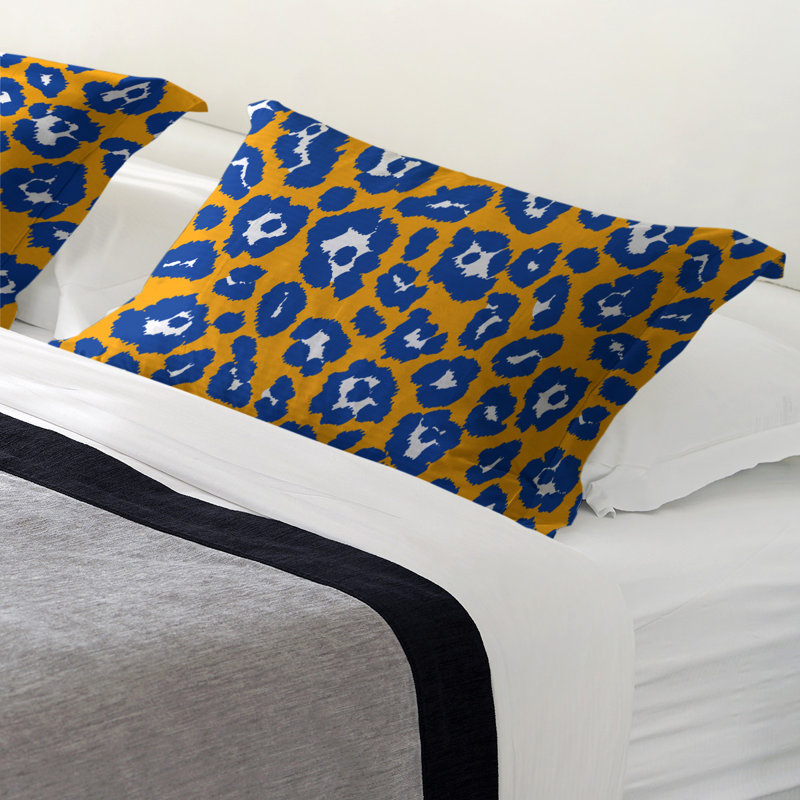 Taie décorative à imprimé léopard LA football, Microfibre, Standard, Or / Bleu